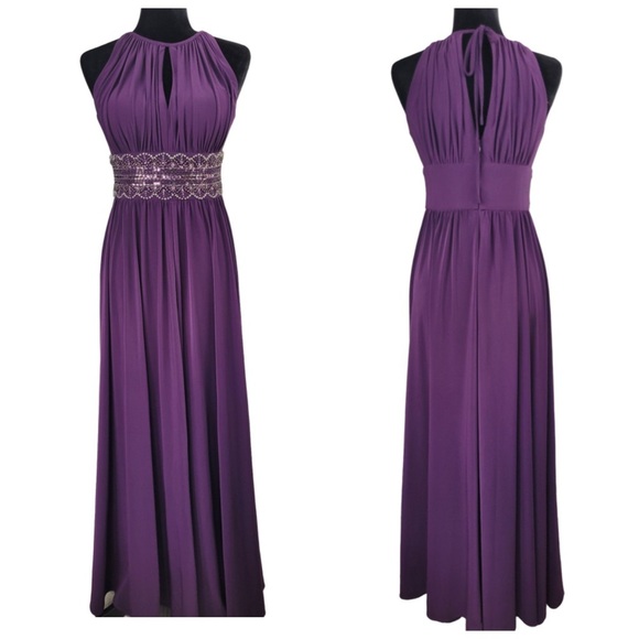 R&M Richards Purple Maxi Party Dress beaded/sequin embroidered size 4 - Picture 1 of 14